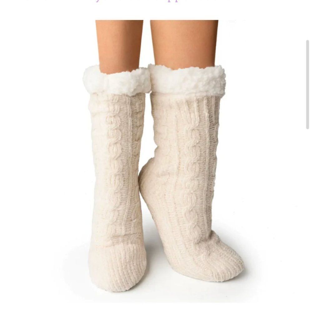 Womens Plush Sherpa Slipper Socks - One Size -  Cream Chenille NIP New & Unworn